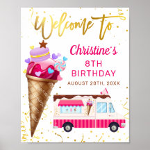 Pink Gold Ice Cream Truck Birthday Party Welcome
