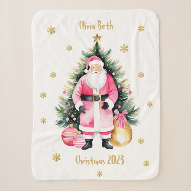 Pink & Gold Japandi Santa  Sherpa Blanket (Front)