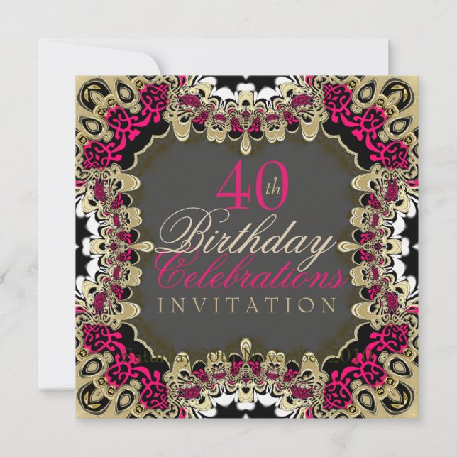 Pink & Gold Lace Birthday Celebrations Invitation (Front)