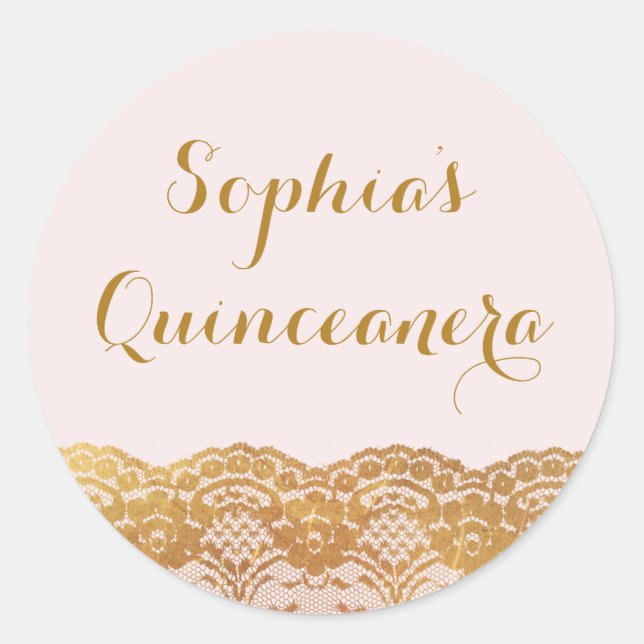 Pink Gold Lace Quinceanera Sticker (Front)