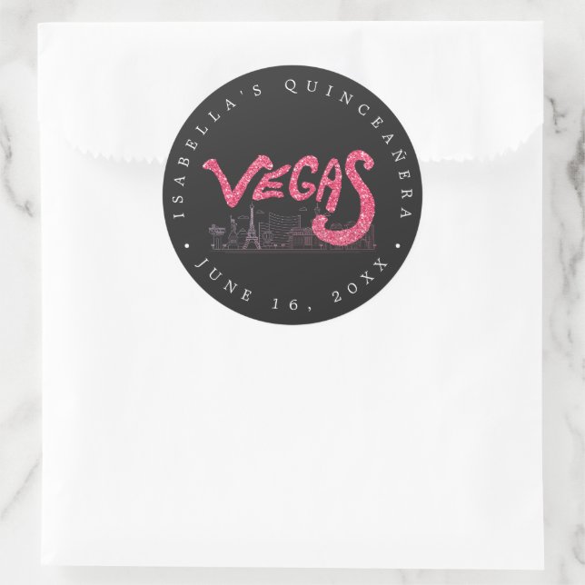 Pink Gold Las Vegas Quinceañera Thank You Favour Classic Round Sticker (Bag)