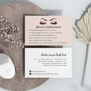 Pink Gold Lash Extension Aftercare Instructions Business Card