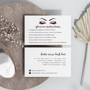 Pink Gold Lash Extension Aftercare Instructions Business Card