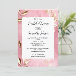Pink Gold Leaves Bridal Shower Invitation