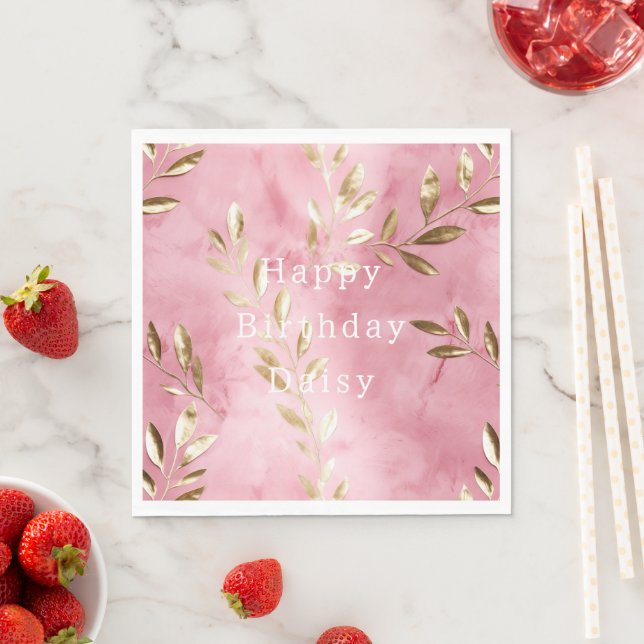 Pink Gold Leaves Napkin (Insitu)