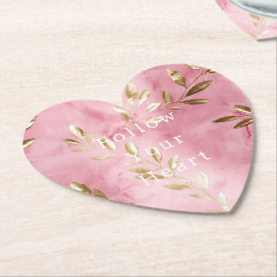 Pink Gold Leaves Paper Coaster