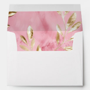 Pink Gold Leaves Wedding Envelope