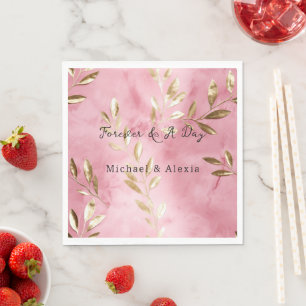Pink Gold Leaves Wedding Napkin