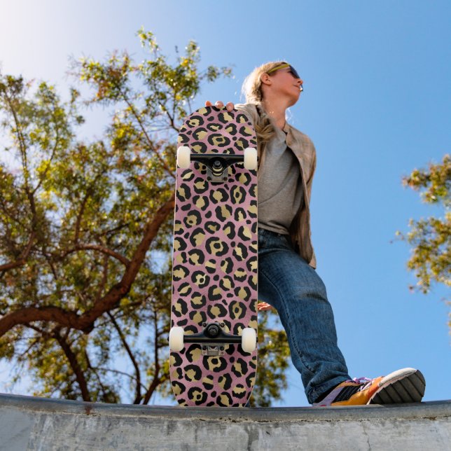 Pink Gold Leopard Pattern Skateboard (Outdoor 1)