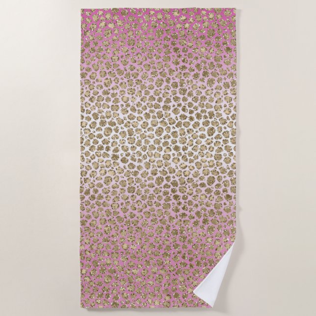 Pink Gold Leopard Print  Beach Towel (Front)