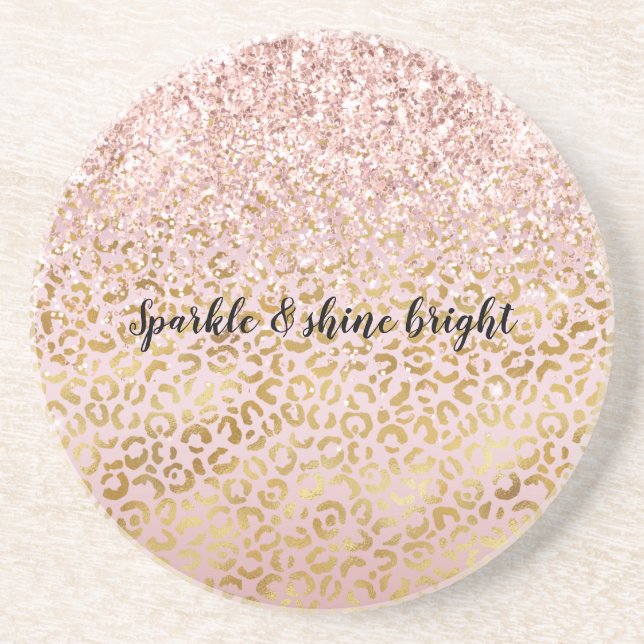 Pink Gold Leopard Print Blush Glitter          Coaster (Front)