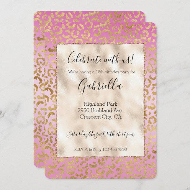 Pink Gold Leopard Print Invitation (Front/Back)