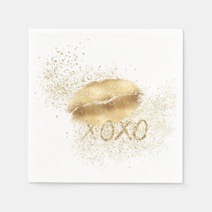 Pink Gold Lips Kiss Gold Glitter XOXO Napkin
