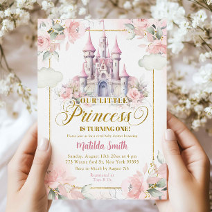 Pink Gold Little Princess Castle 1st Birthday Invitation