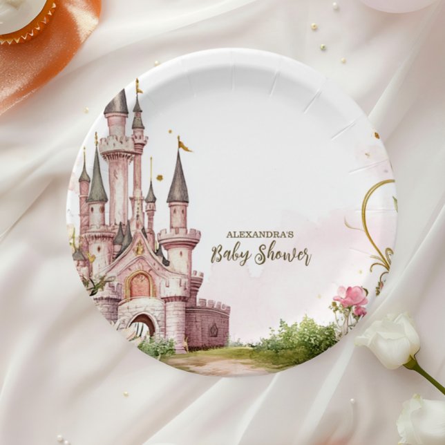 Pink Gold Little Princess Royal Castle Baby Shower Paper Plate (Creator Uploaded)