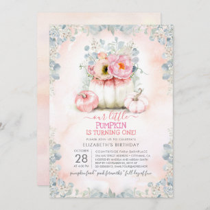Pink Gold Little Pumpkin Cute Fall Birthday Party Invitation