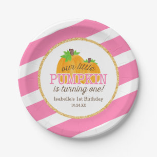 Pink Gold Little Pumpkin Girl First Birthday Paper Plate