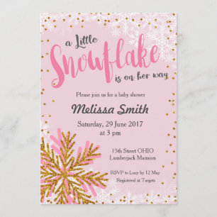 Pink Gold little snowflake baby shower invitation