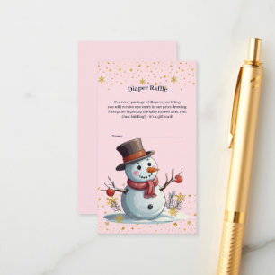 Pink & Gold Little Snowflakes Snowman Baby Shower Enclosure Card