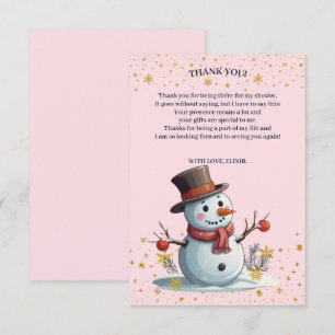 Pink & Gold Little Snowflakes Snowman Baby Shower Thank You Card