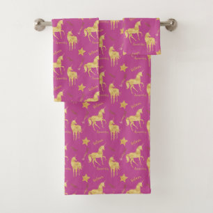 Pink Gold Magical Unicorn Birthday Bath Towel Set