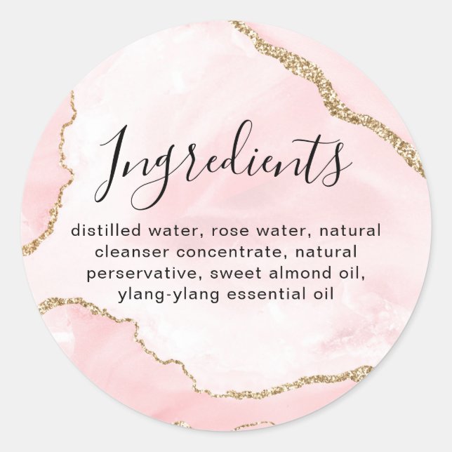 Pink Gold Marble Beauty Cosmetic Ingredient List Classic Round Sticker (Front)