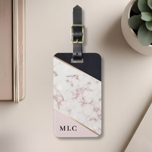 Pink Gold Marble Custom Monogram Luggage Tag