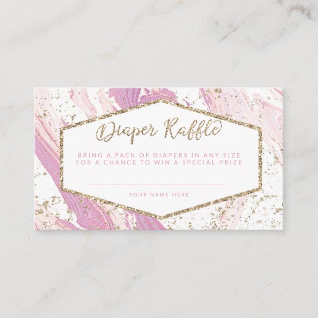Pink & Gold Marble Diaper Raffle Enclosure Card (Front)