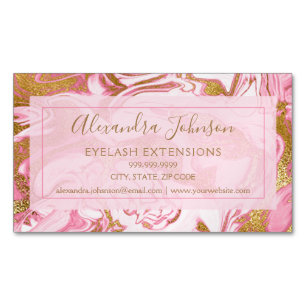 Pink & Gold Marble Eyelash Extensions - Lashes Magnetic Business Card
