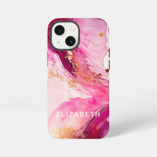 pink gold marble glitter personalised name iPhone 13 mini case