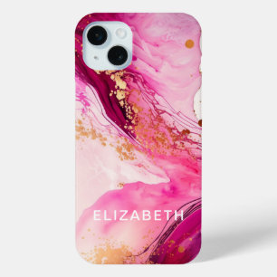 pink gold marble glitter personalized name iPhone 15 mini case