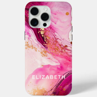 pink gold marble glitter personalized name iPhone 15 pro max case