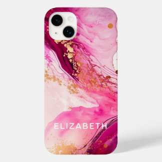 pink gold marble glitter personalized name Case-Mate iPhone 14 plus case