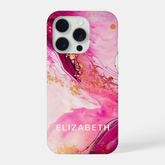 pink gold marble glitter personalized name iPhone 15 pro case