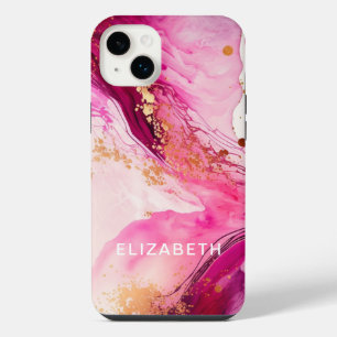 pink gold marble glitter personalized name iPhone 14 plus case