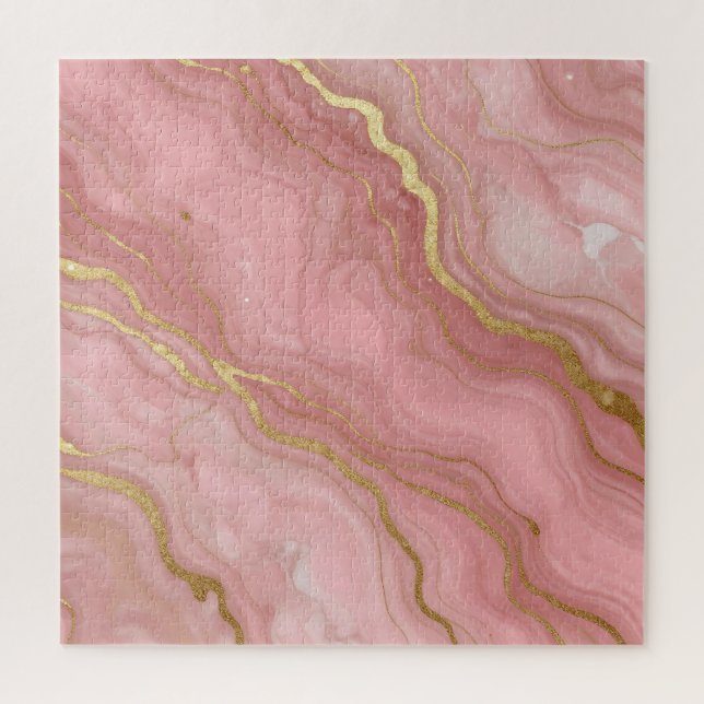 Pink Gold Marble Luxury Abstract Jigsaw Puzzle (Vertical)