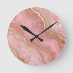 Pink Gold Marble Luxury Abstract Round Clock
