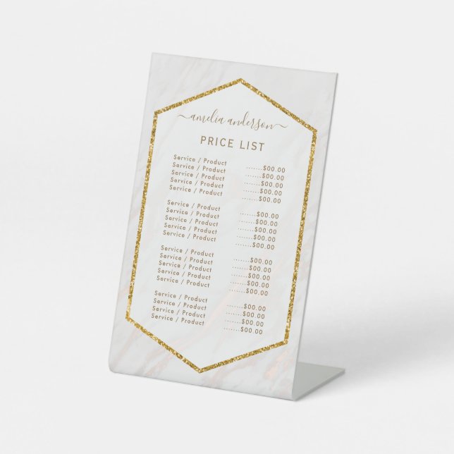 Pink Gold Marble Price List Menu Pedestal Sign (Front)