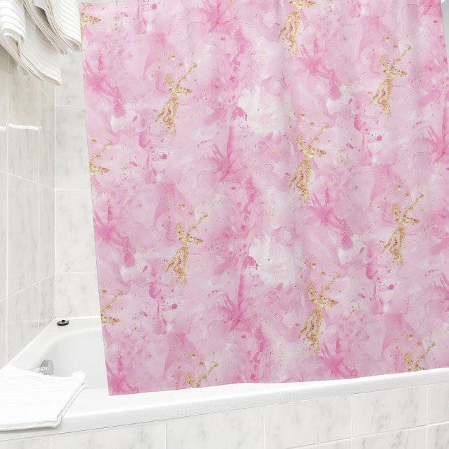Pink gold marble shower curtain (Creator Uploaded)
