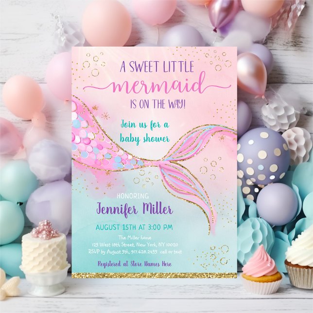 Pink Gold Mermaid Baby Shower Invitation (Creator Uploaded)
