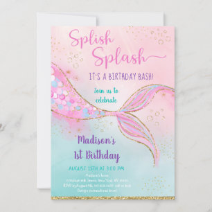 Pink Gold Mermaid Birthday Invitation