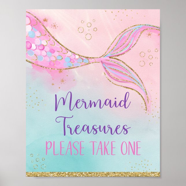 Pink Gold Mermaid Treasures Birthday Party Favour Poster (Front)