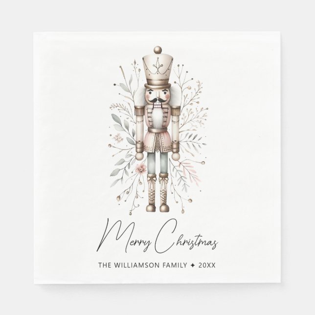 Pink & Gold Merry Christmas Nutcracker  Napkin (Front)