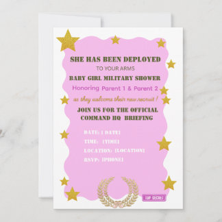 Pink Gold Military Girl Baby Shower Invitation