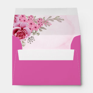 Pink Gold Minimalist Floral Wedding Envelope