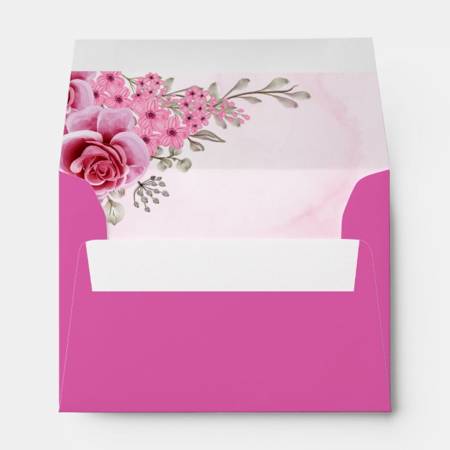 Pink Gold Minimalist Floral Wedding  Envelope (Back (Bottom))