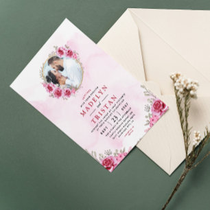 Pink Gold Minimalist Floral Wedding Invitation