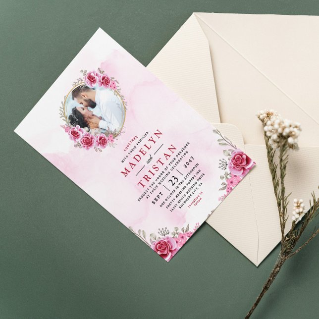 Pink Gold Minimalist Floral Wedding Invitation (Creator Uploaded)