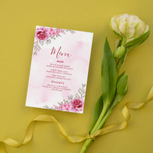 Pink Gold Minimalist Floral Wedding  Menu