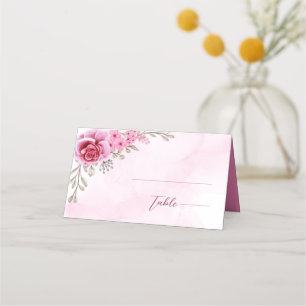 Pink Gold Minimalist Floral Wedding Place Card